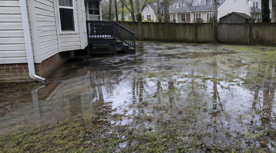 After French drain installation with dry lawn and improved drainage
